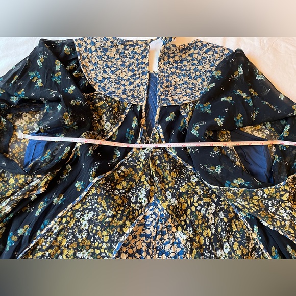 Anthropologie Short Sleeve Draped Tunic Mini Dress in Blue Floral Size S NWT - Picture 5 of 7